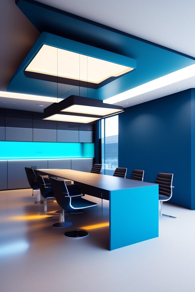 bureau in bureelruimte in blauwe kleuren